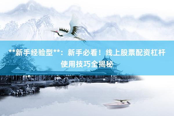**新手经验型**：新手必看！线上股票配资杠杆使用技巧全揭秘